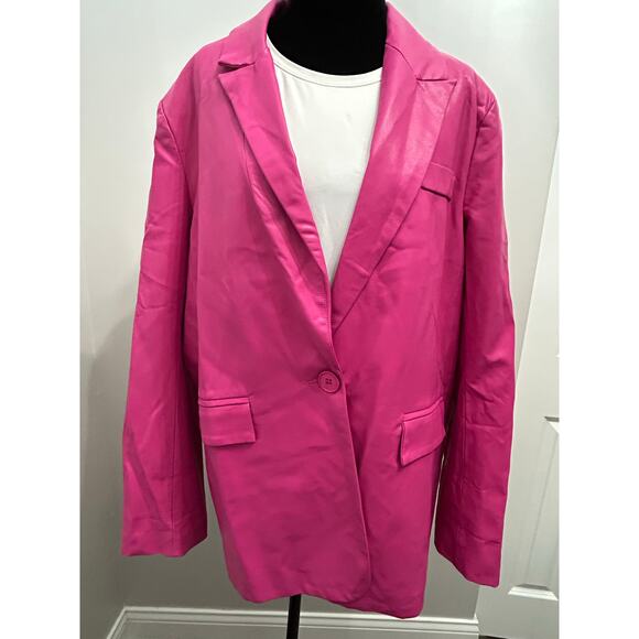 Sans Souci Faux Leather Blazer Jacket Pink Women’s Size Large - Picture 4 of 5